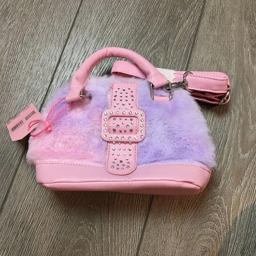 OMG Accessories Purse Girl Furry Pink Purple Handbag Crossbody